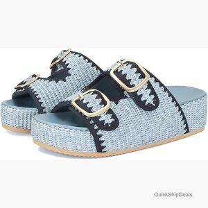 Raffia Platform Sandals with Adjustable Double Buckle Strap